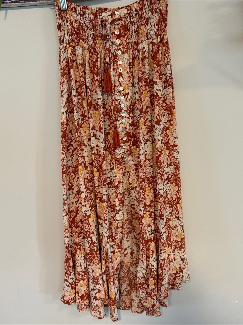Floral Button-Front Maxi Skirt in Rust